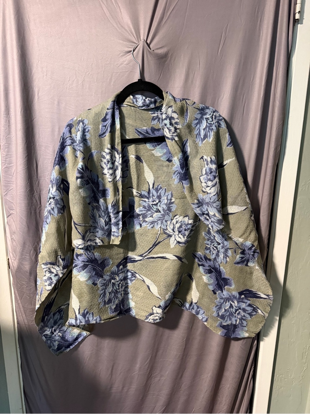 Floral Open Wrap in Sage Green and Blue
